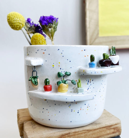 Cream planter with tiny plants (small charms only*)